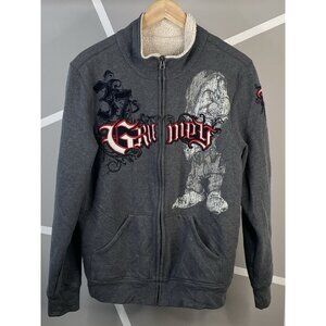 Disneyland Resort Grumpy Jacket Mens M Gray Sherpa Lined Full Zip Sweatshirt